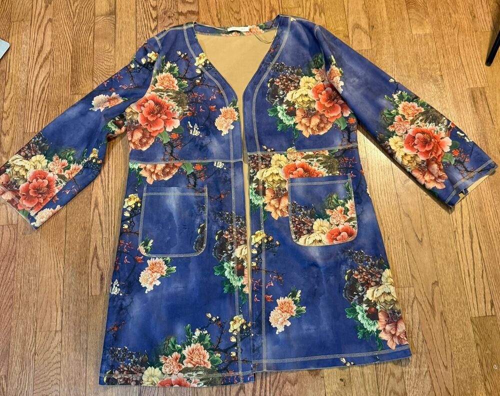 Anthro Solitaire Emilie Duster Kimono Jacket Navy Floral Large